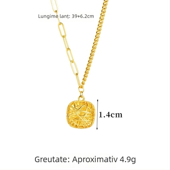 Set de bijuterii: Colier pentru claviculă cu design dreamcatcher decupat, mic pătrat, culoare aur nisip, include cercei și inel, aliaj de cupru, finisaj electroplating