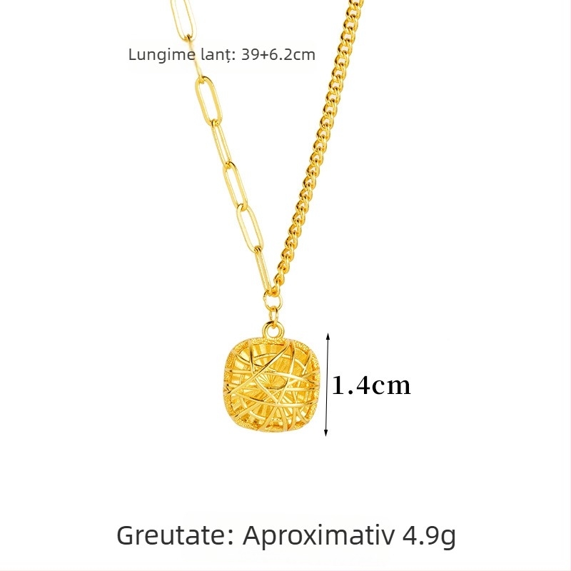 Set de bijuterii: Colier pentru claviculă cu design dreamcatcher decupat, mic pătrat, culoare aur nisip, include cercei și inel, aliaj de cupru, finisaj electroplating