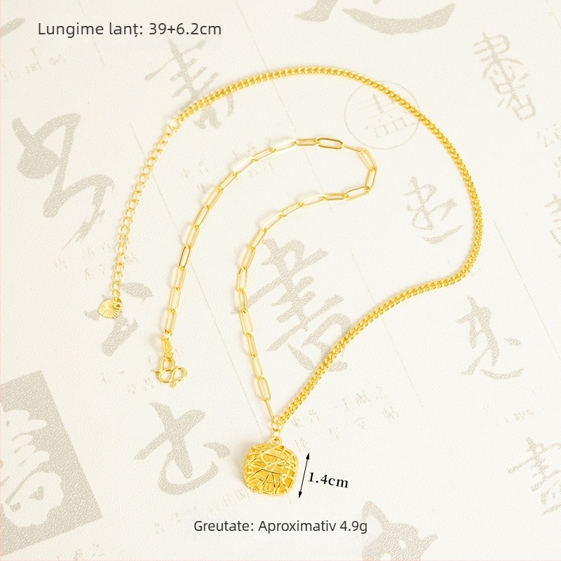 Set de bijuterii: Colier pentru claviculă cu design dreamcatcher decupat, mic pătrat, culoare aur nisip, include cercei și inel, aliaj de cupru, finisaj electroplating