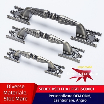 H-517 Mâner de sertar și dulap, bronz vintage, lux discret, pentru garderobă și bucătărie, din aliaj de zinc