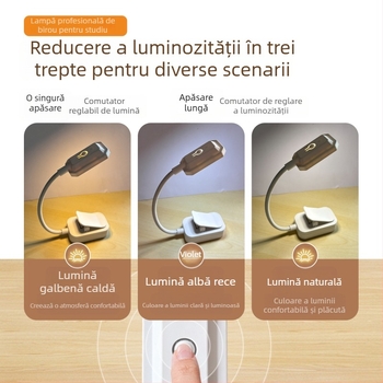 Lampă mică de lectură cu clips, protecție pentru ochi, pentru dormitorul studențesc, lampă de studiu reîncărcabilă lângă pat