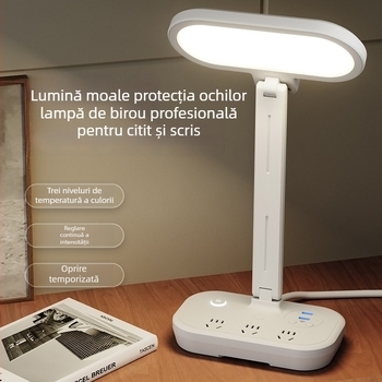 Lampă de birou cu protecție a ochilor pentru învățare și citire, alimentare prin priză, potrivită pentru copii, birouri, cămine studențești și dormitoare