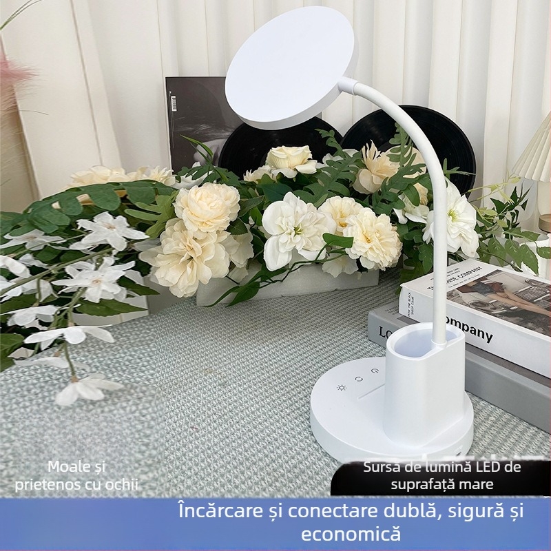 Lampă de birou cu protecție pentru ochi și suport pentru pixuri, lampă de citit reîncărcabilă