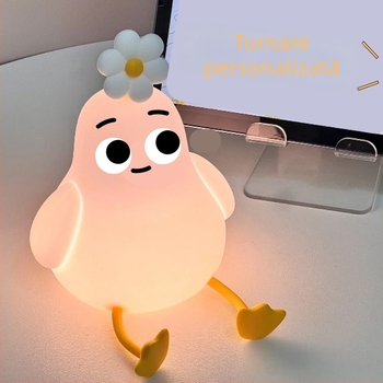 Lampă de noapte din silicon, personalizată, cu abajur, încărcare USB, lumină rece/caldă în 3 trepte, design desen animat, 18 cm