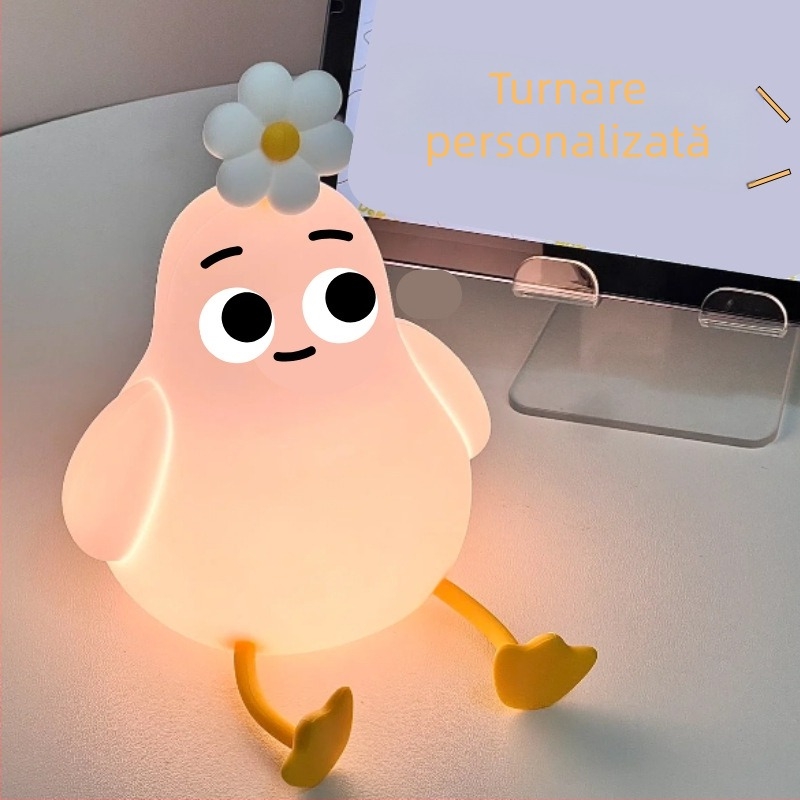 Lampă de noapte din silicon, personalizată, cu abajur, încărcare USB, lumină rece/caldă în 3 trepte, design desen animat, 18 cm