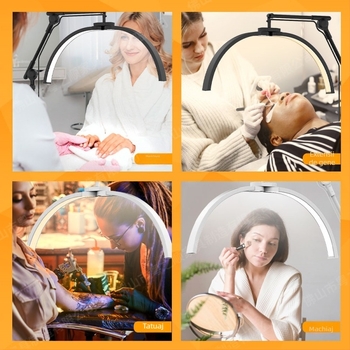 Lampă de frumusețe semilună de 23 inch, LED, pentru manichiură, tatuaj, microblading, extensii de gene, protecție a ochilor, lampă de podea