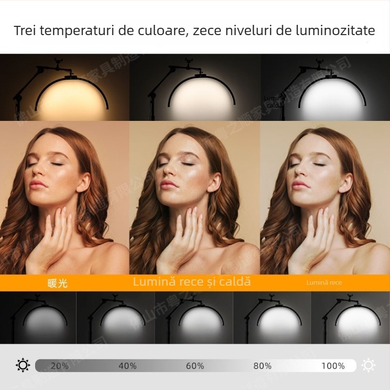 Lampă de frumusețe semilună de 23 inch, LED, pentru manichiură, tatuaj, microblading, extensii de gene, protecție a ochilor, lampă de podea