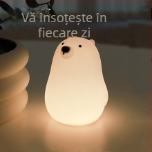 Lumină de noapte din silicon în formă de ursuleț alb, încărcare USB, veioză de noptieră pentru camera copiilor, LED