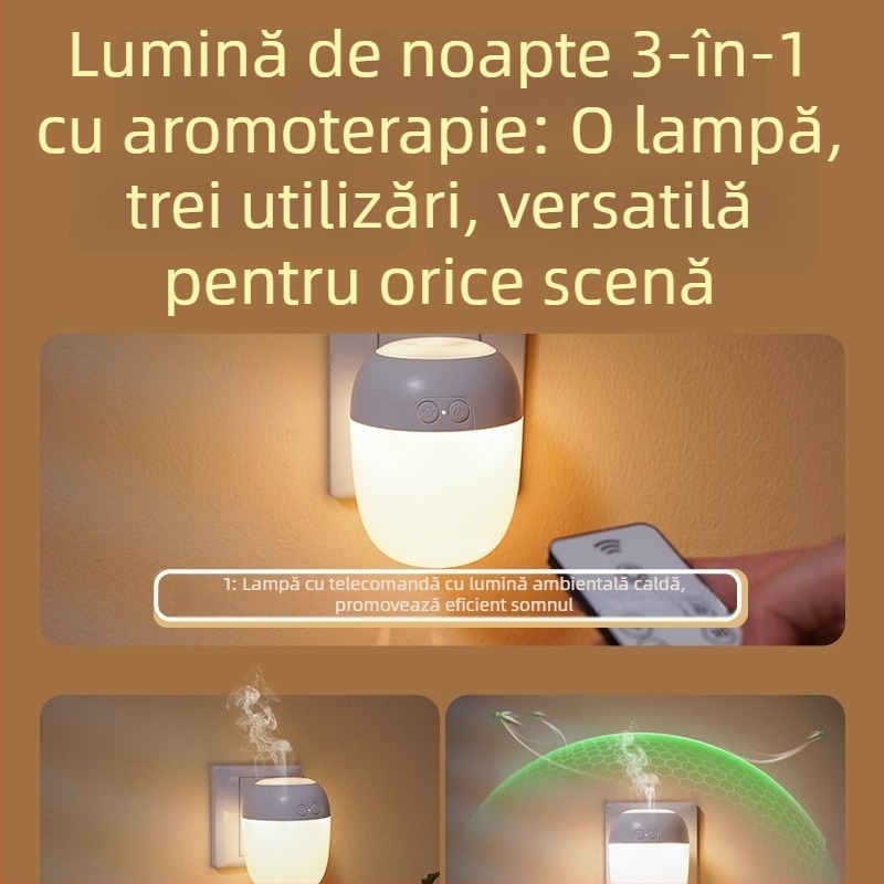 Lampă de noapte cu telecomandă pentru dormitor, alimentare la priză, senzor de lumină, protecție pentru ochi, lampă lângă pat pentru hrănirea bebelușului și lampă pentru copii cu repelent împotriva țânțarilor