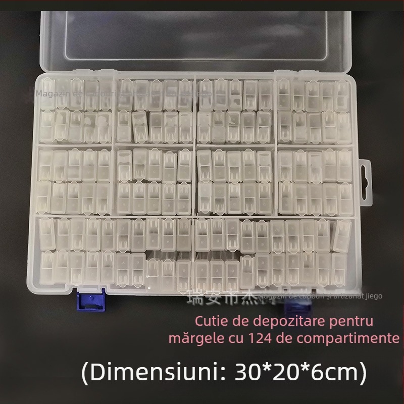Cutie de depozitare pentru mărgele de orez, cu 124 compartimente, cutie transparentă pentru unelte de pictură cu diamante