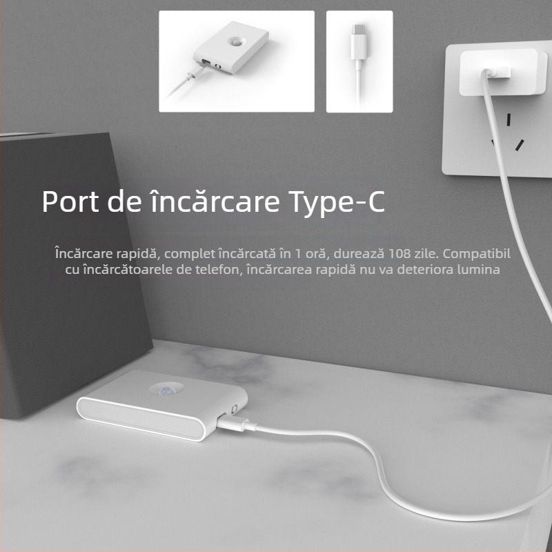 Lumină de noapte reîncărcabilă cu senzor de corp, protecție pentru ochi, pentru hol și baie, ideală pentru alăptare în timpul nopții