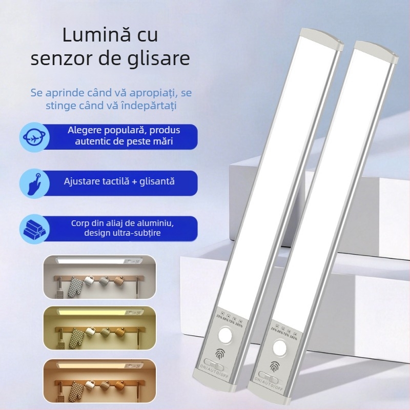 Lampa LED ultra-subțire cu senzor pentru dulap, magnetică, fără cabluri, veioză de noapte pentru dormitor și bucătărie, lampă de masă, iluminare în aer liber cu USB