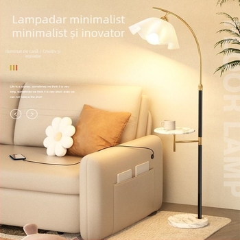 Lampă de podea Nordic crem, cu măsuță de noapte integrată pentru depozitare