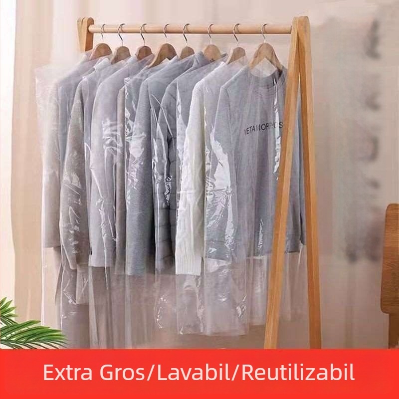 Husă transparentă din plastic pentru haine, protecție împotriva prafului de unică folosință, pentru garderobă, potrivită pentru costume, cu grosime îmbunătățită