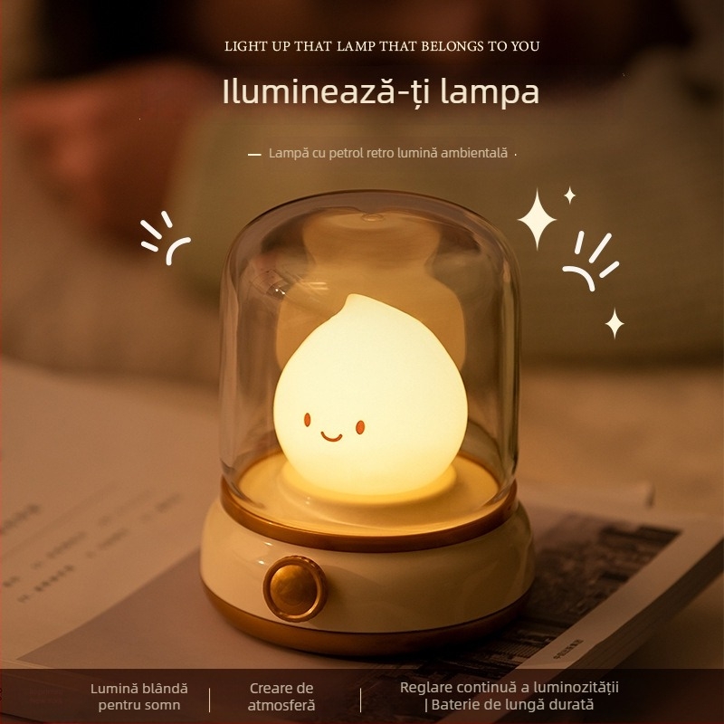 Lampa de noapte în stil vintage, inspirată de o lampă cu kerosen pentru dormitor, lampă ambientală de noptieră