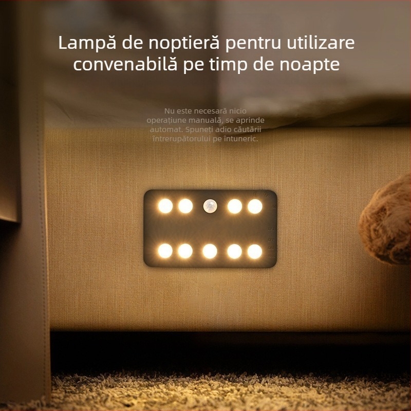 Lumină pentru dulap cu senzor de mișcare și corp, trei temperaturi ale culorii, detecție zi-noapte dublă, LED USB reîncărcabil