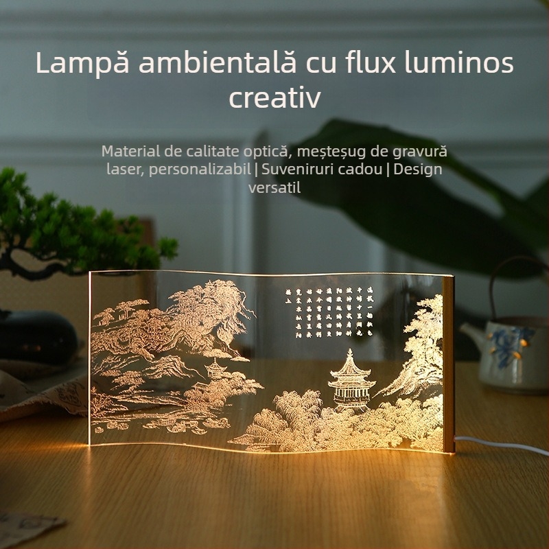Lampă de noptieră pentru dormitor, atmosferă premium, iluminare flux personalizabil, abajur acrilic, întrerupător tactil, lampă decorativă de noapte, stil Chinez Nou