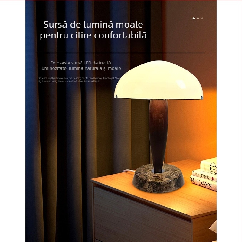 Lampa de masă daneză cu marmură, design de lux pentru living și dormitor, din lemn masiv, lampă decorativă pentru protecția ochilor