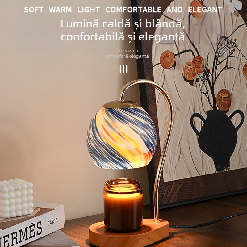 Lampă de aromaterapie în stil european minimalist pentru topirea cerii, cu design din fier și lemn, veioză de birou, lumină de noapte, fără flacără, lampă pentru ulei esențial