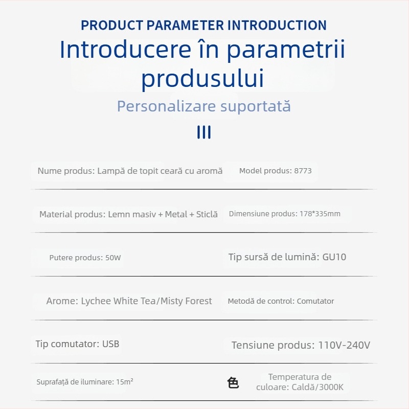 Lampă de aromaterapie în stil european minimalist pentru topirea cerii, cu design din fier și lemn, veioză de birou, lumină de noapte, fără flacără, lampă pentru ulei esențial