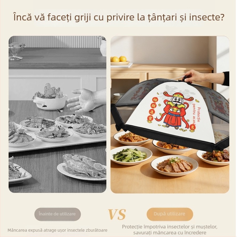 Capac din plasă pentru hrană pentru uz casnic, protecție împotriva prafului și insectelor, pliabil, capac mărit pentru resturi de mâncare pe masă, respirabil.