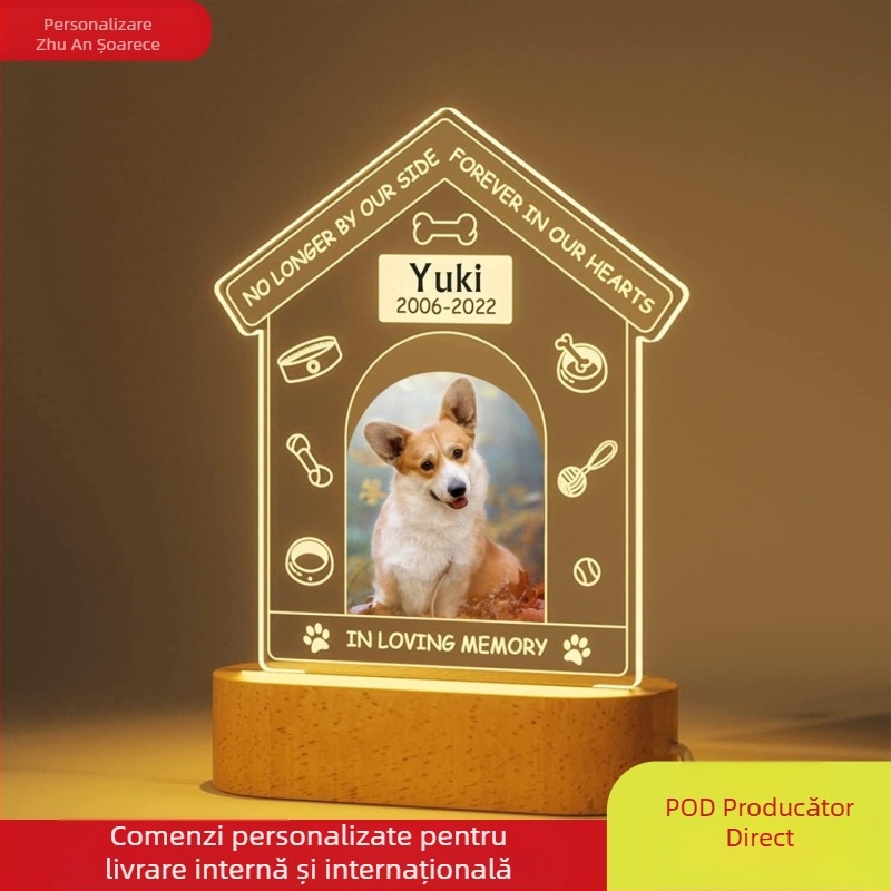 Lampa de noapte 3D cu gravură personalizată a animalului de companie — lampă acrilică pentru protecția ochilor și decorul dormitorului