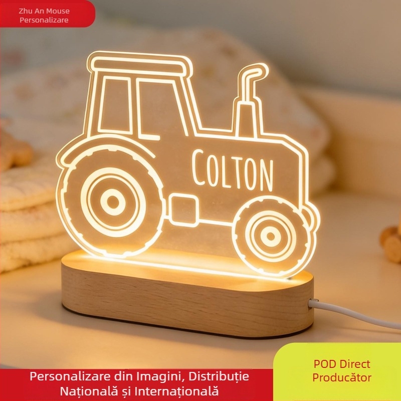 Lampa de noapte 3D personalizabilă în formă de mașinuță-jucărie, personalizează designul tău, cadou perfect pentru fiul tău.