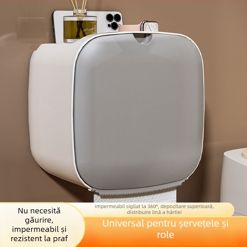 Cutie pentru hârtie igienică montată pe perete – impermeabilă, montaj fără găuri, design creativ