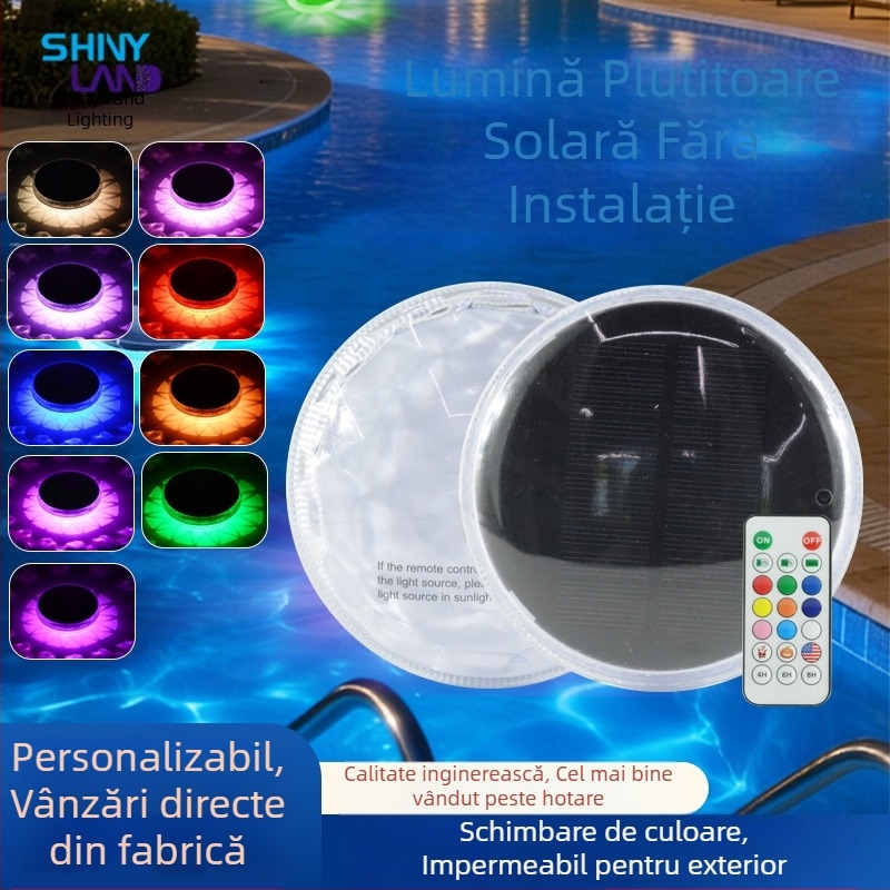 Lumină subacvatică plutitoare pentru piscină, cu panou solar, LED RGB și telecomandă