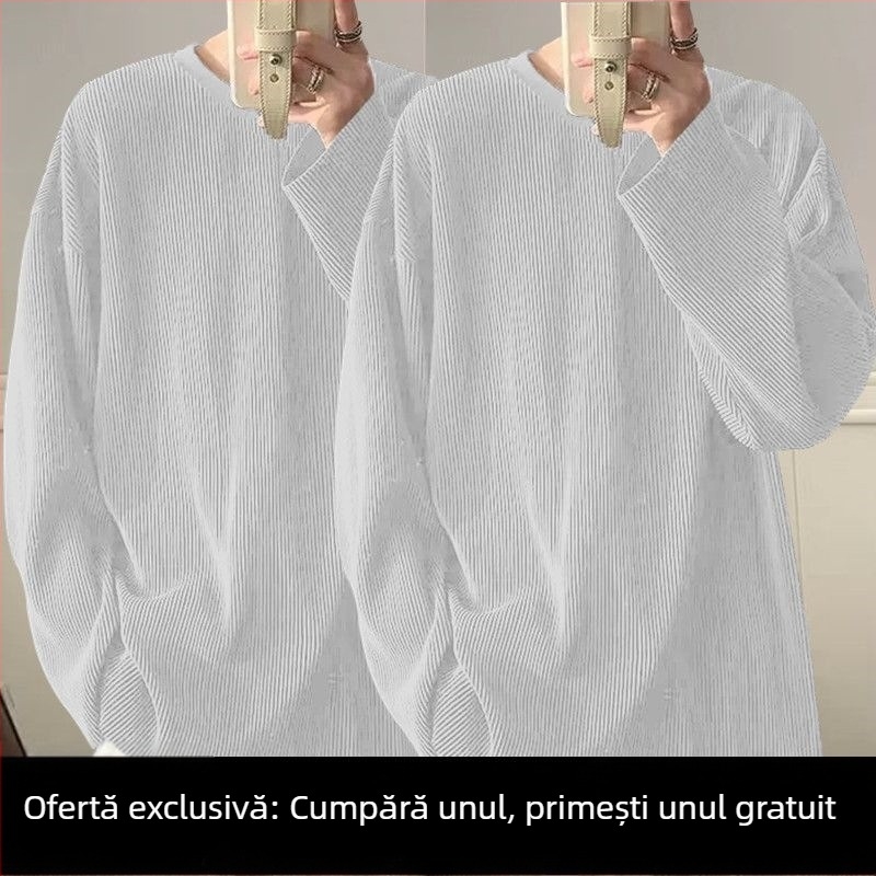 Tricou pentru bărbați cu mâneci lungi din ice-silk, protecție solară, design de vară, stil nișă, inspirație coreeană, croială lejeră
