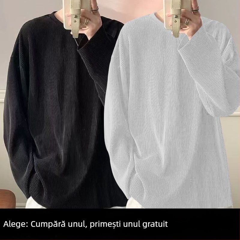 Tricou pentru bărbați cu mâneci lungi din ice-silk, protecție solară, design de vară, stil nișă, inspirație coreeană, croială lejeră