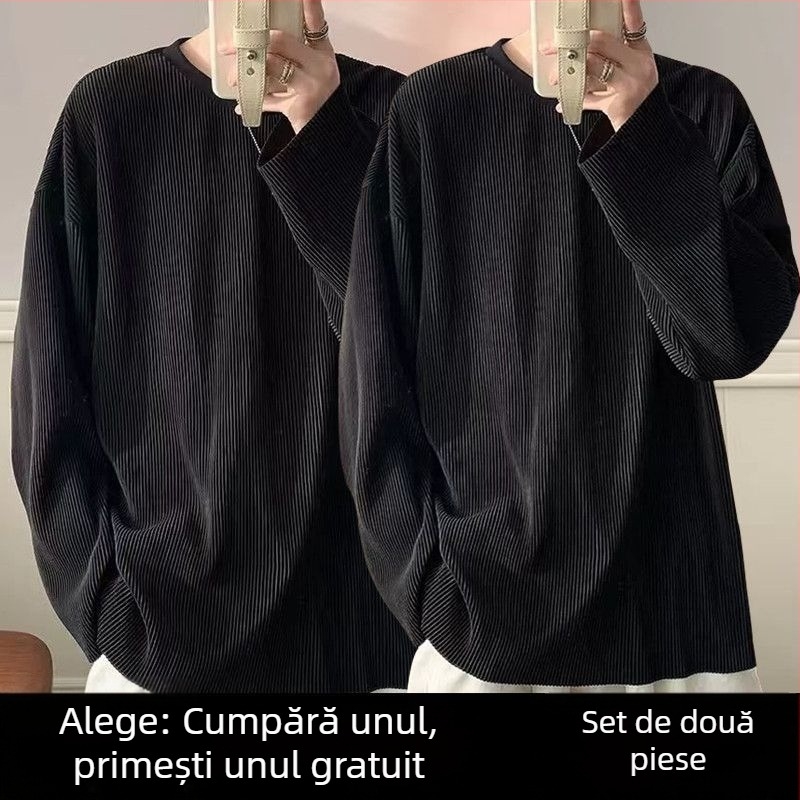 Tricou pentru bărbați cu mâneci lungi din ice-silk, protecție solară, design de vară, stil nișă, inspirație coreeană, croială lejeră
