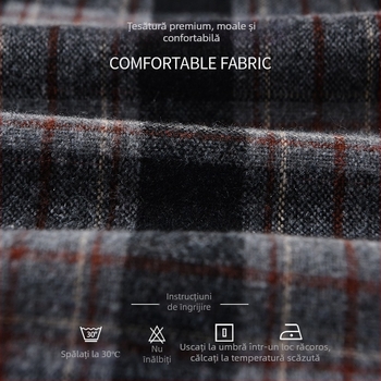Cămașă-jachetă bărbătească de toamnă, în carouri, mâneci lungi, croială lejeră, casual, 3306