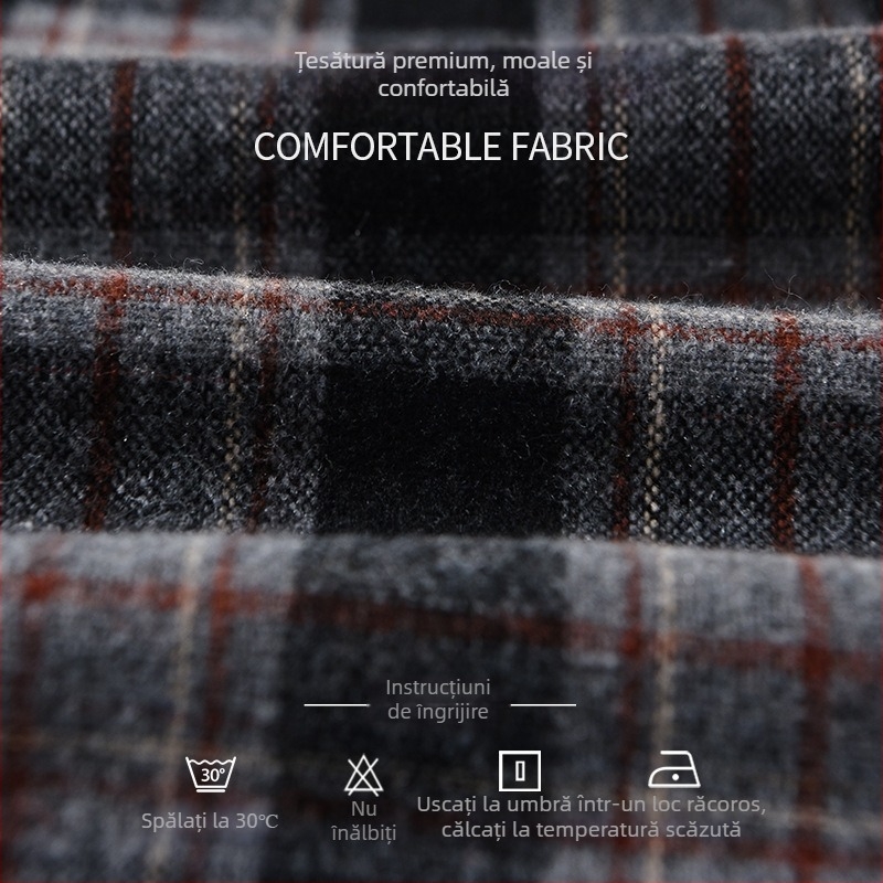 Cămașă-jachetă bărbătească de toamnă, în carouri, mâneci lungi, croială lejeră, casual, 3306