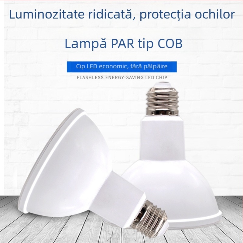 Lampa LED PAR20/PAR30/PAR38 cu soclu E27, COB LED, tensiune largă 85-265V, 18W, carcasă din aluminiu, 3000K/4000K/6000K, fascicul de 24°, IP42, CRI ≥80