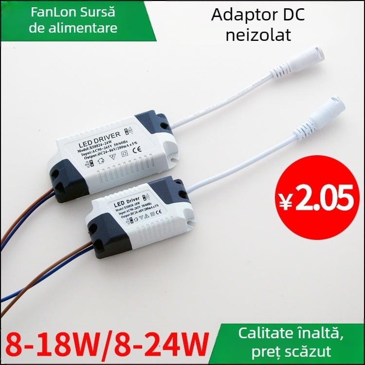 Driver panou LED, 8-18W, 12W, 24W, tensiune de intrare largă, curent constant, neizolat, sursă de alimentare ultra-subțire pentru panouri cu conector DC feminin