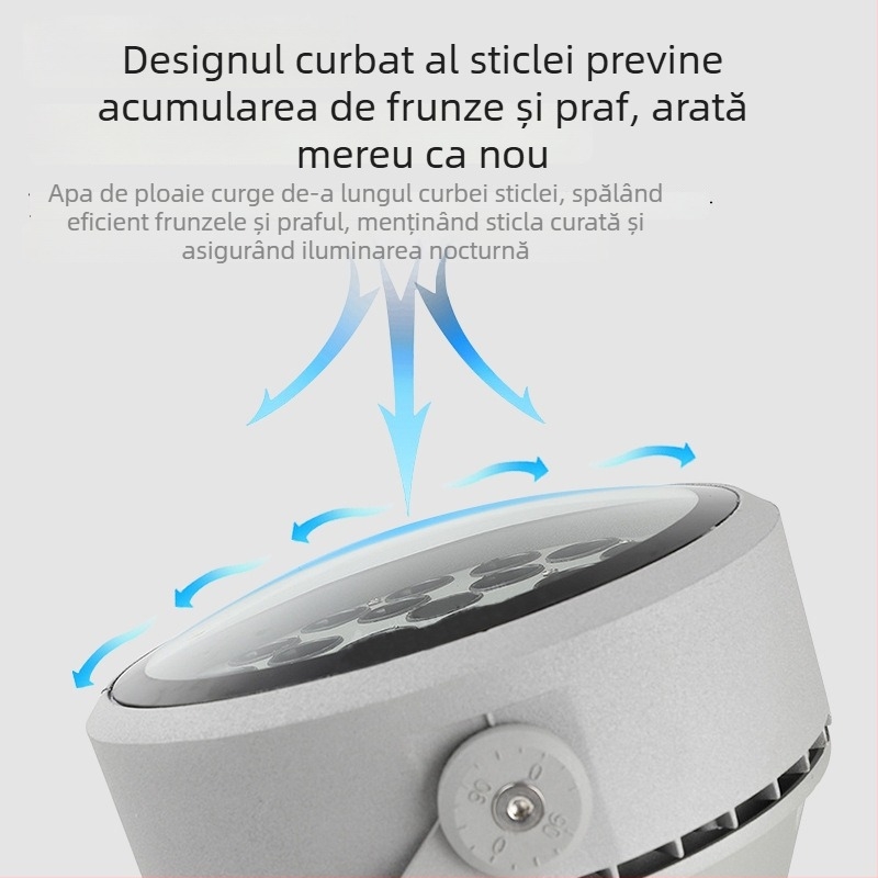 Lumină LED pentru copaci, exterior, rezistentă la apă, proiecție arc, reflector circular cu auto-curățare, 36 LED, 12–54W, carcasă din aluminiu gri, IP65, unghi de fascicul 45°, model JSL-1081