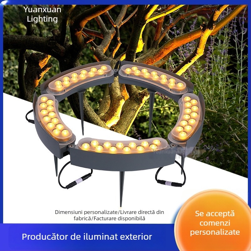 Lampa LED solară pentru copac, cu inel de prindere, 12W RGB proiector pentru curte și grădină