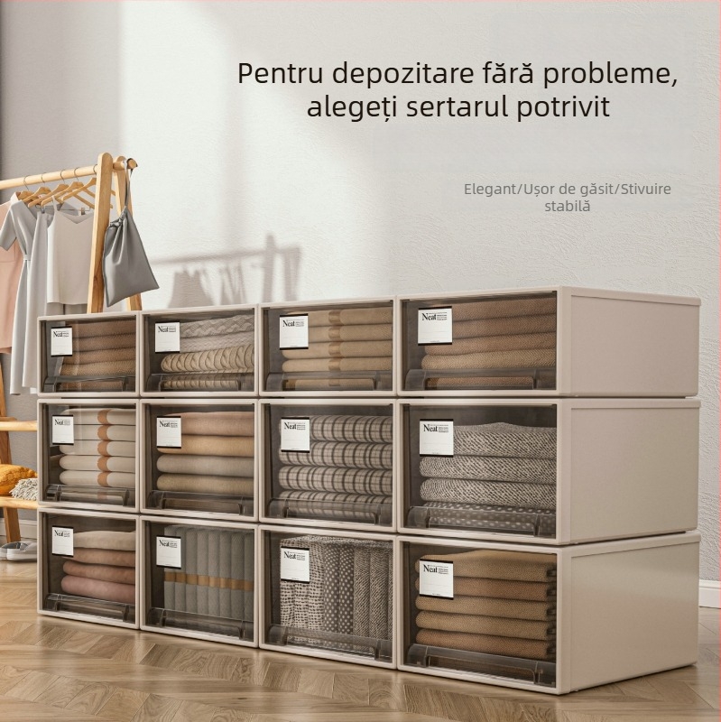 Cutie de depozitare maro cu sertare pentru lenjerie, haine, pături și jucării – capacitate mare