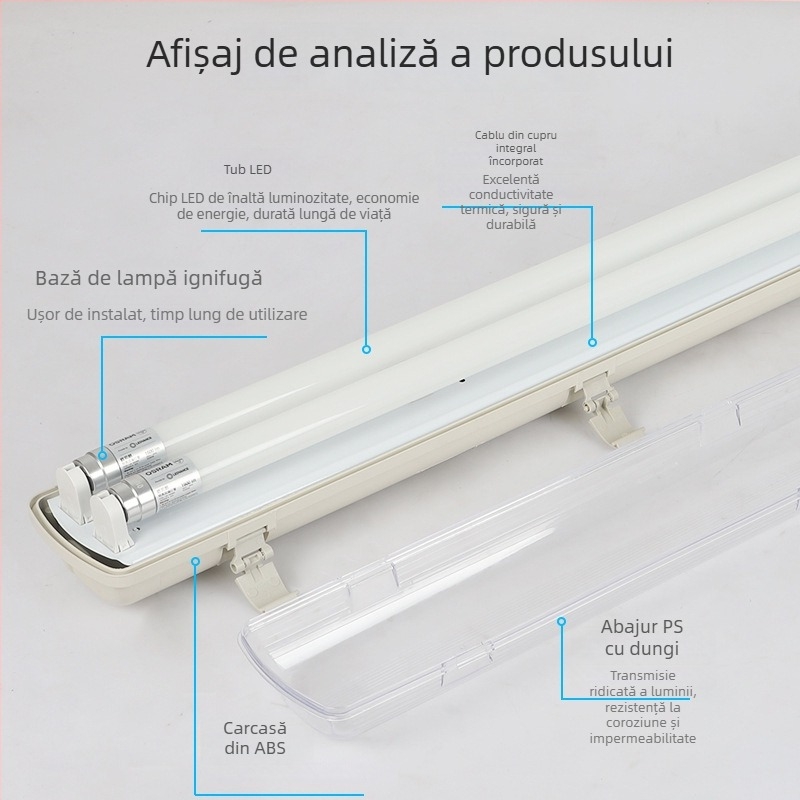 LED T8 cu carcasă rezistentă la apă, praf și explozie – ansamblu de montaj cu suport pentru tuburi simple sau duble