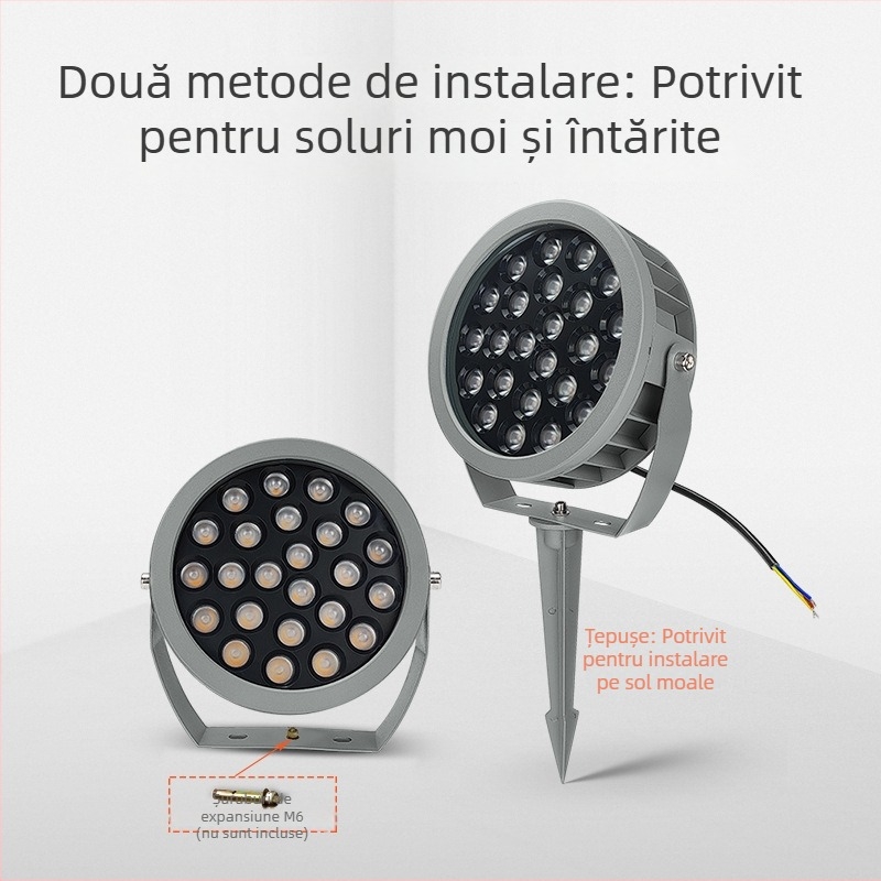 Proiector LED circular exterior cu culoare a carcasei personalizabilă, impermeabil, fascicul 45°, carcasă din alumniu, IP65, 12-36W, până la 5000 lm, OSRAM LED, temperatură culoare: alb cald / alb neutru / galben