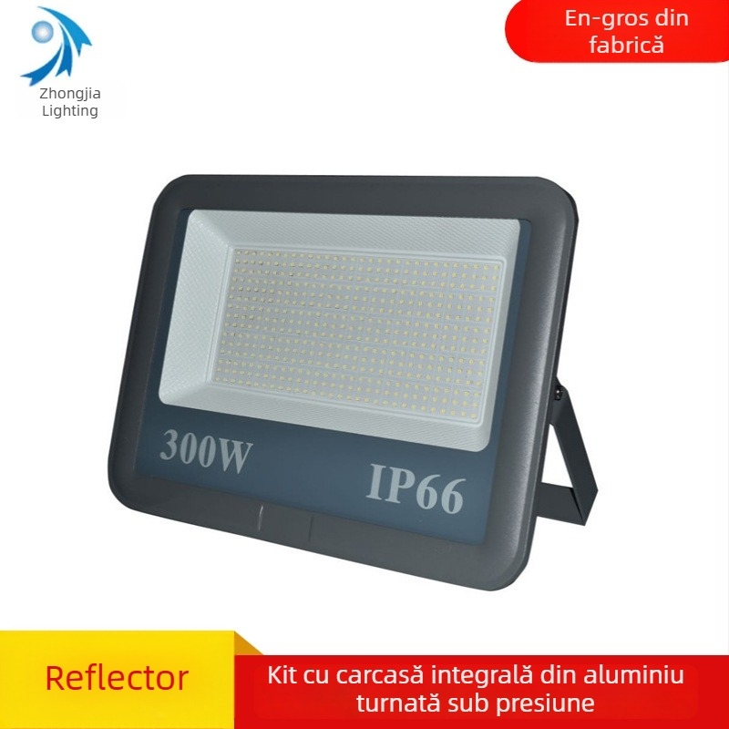 Proiector LED cu carcasă din aluminiu turnat, exterior, 300W–500W, patch LED integrat, carcasă cu margine lată