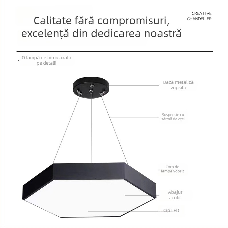 Lampa LED hexagonală suspendată, stil industrial, pentru birou, cafenea, mall și sală de sport, design modular