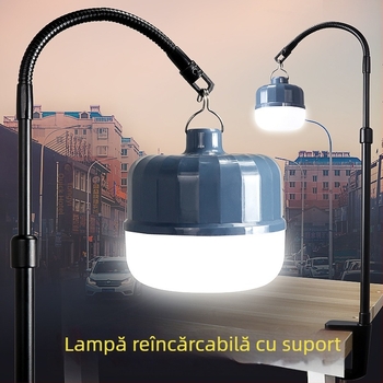 Lampă LED reîncărcabilă pentru standuri de noapte la târguri — iluminare de urgență, lampă cu clemă și braț telescopic