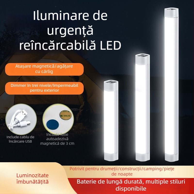 Lampă LED portabilă de urgență, încărcare USB, fixare magnetică pentru tarabele de noapte