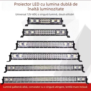 Bandă LED auto, două culori: galben și alb, proiector laser, 12V–24V, impermeabilă, grilaj cu trei rânduri pentru faza lungă și faza scurtă