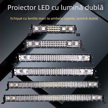 Bandă LED auto, două culori: galben și alb, proiector laser, 12V–24V, impermeabilă, grilaj cu trei rânduri pentru faza lungă și faza scurtă