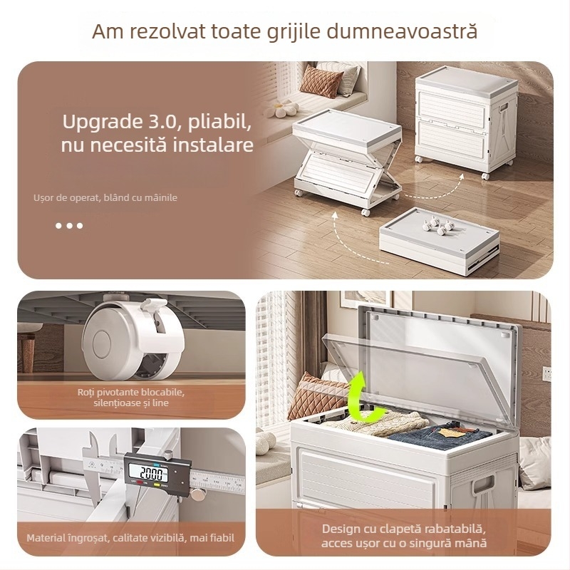 Cutie de depozitare pliabilă, multifuncțională, cu capac basculant, pentru haine, pături, jucării și gustări