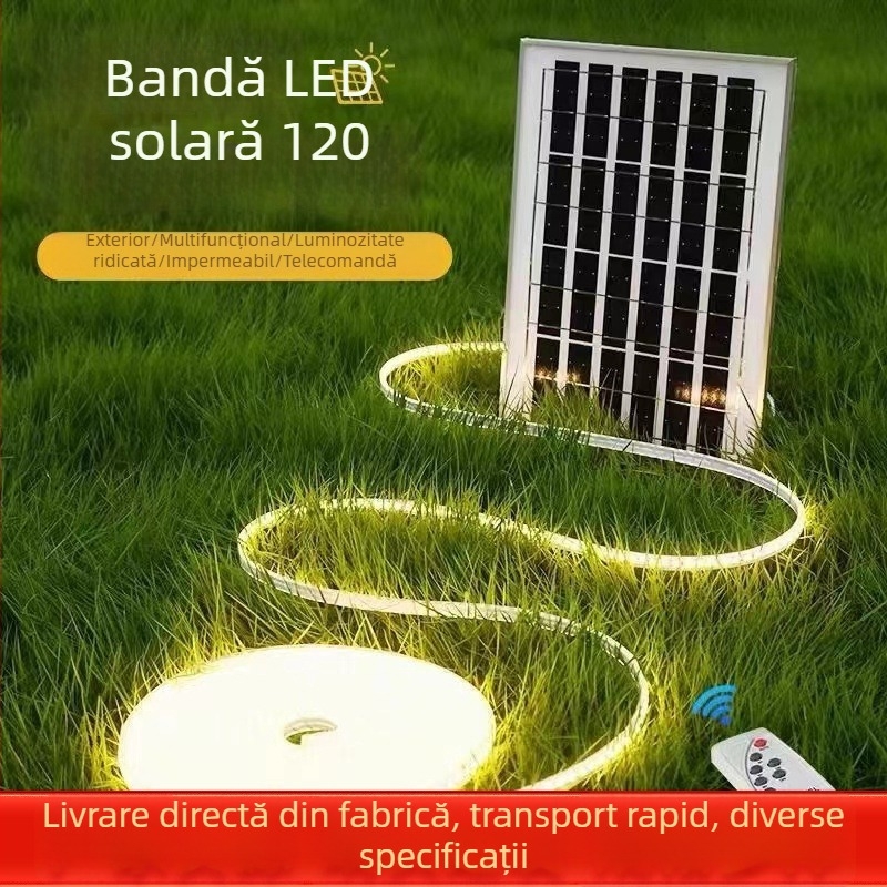 Șir LED impermeabil pentru exterior, iluminare de curte, decor cu cer înstelat, benzi luminoase multicolor care clipesc, alimentare solară