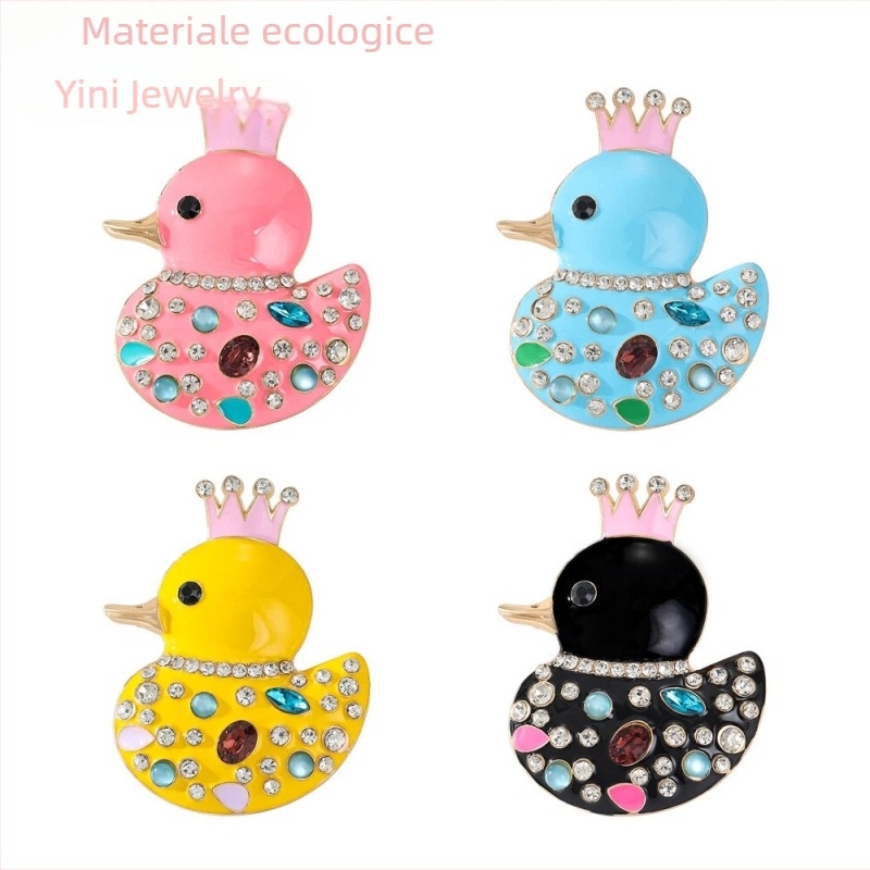 Broșă creativă cu strasuri, rață galbenă drăguță, accesoriu de design cu animal pentru paltoane și sacouri